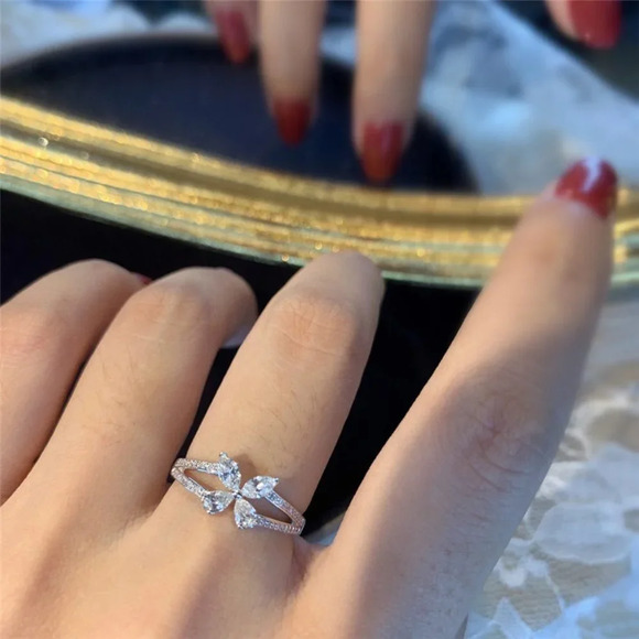 ✨Butterfly Flower Anillos Crystal Silver Plated Ring for Women, UNVN12048 - Picture 6 of 6